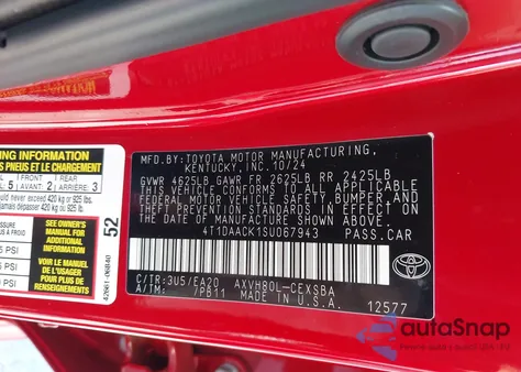 2025 Toyota Camry Se из США, поврежденный, VIN 4T1DAACK1SU067943